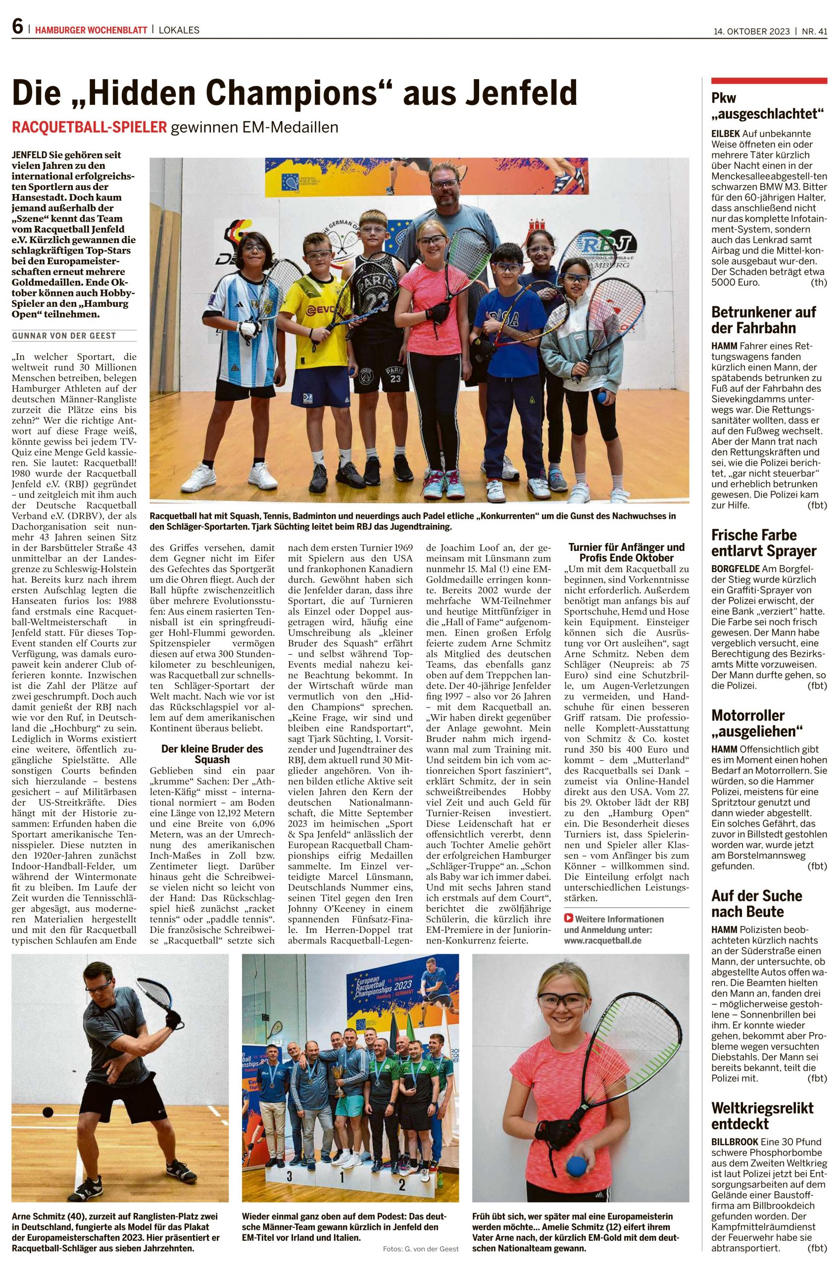 Read more about the article Racquetball im Hamburger Wochenblatt